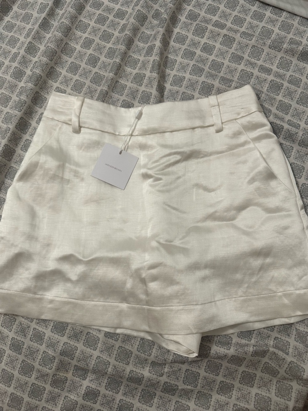 Lavender Brown Cream High-Rise Linen-Blend skort